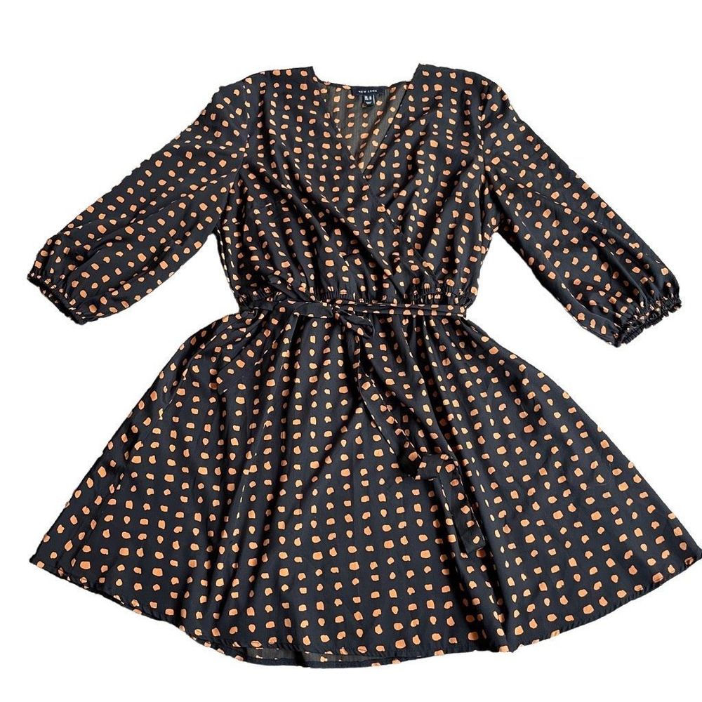 New Look Black Mini Dress with Orange Dot Print